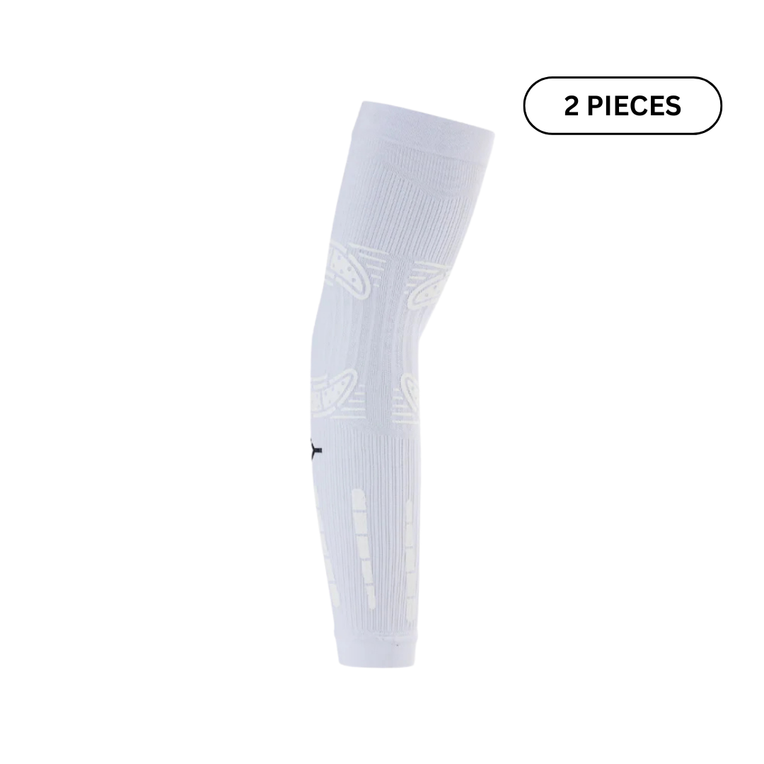 White knee-high sock with brand logo on a white background