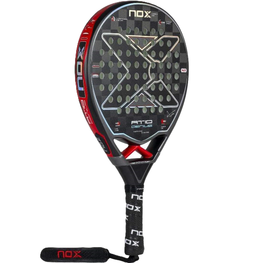 Padel racket with 'NOX' branding on a white background
