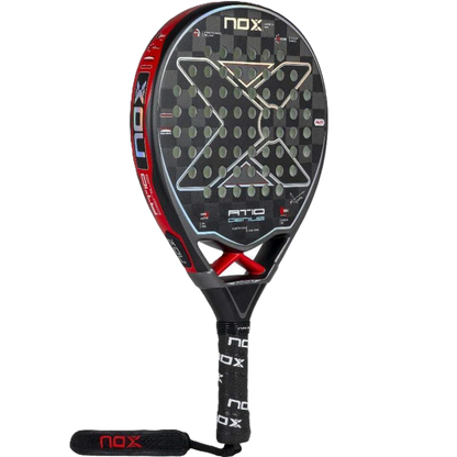 Padel racket with 'NOX' branding on a white background