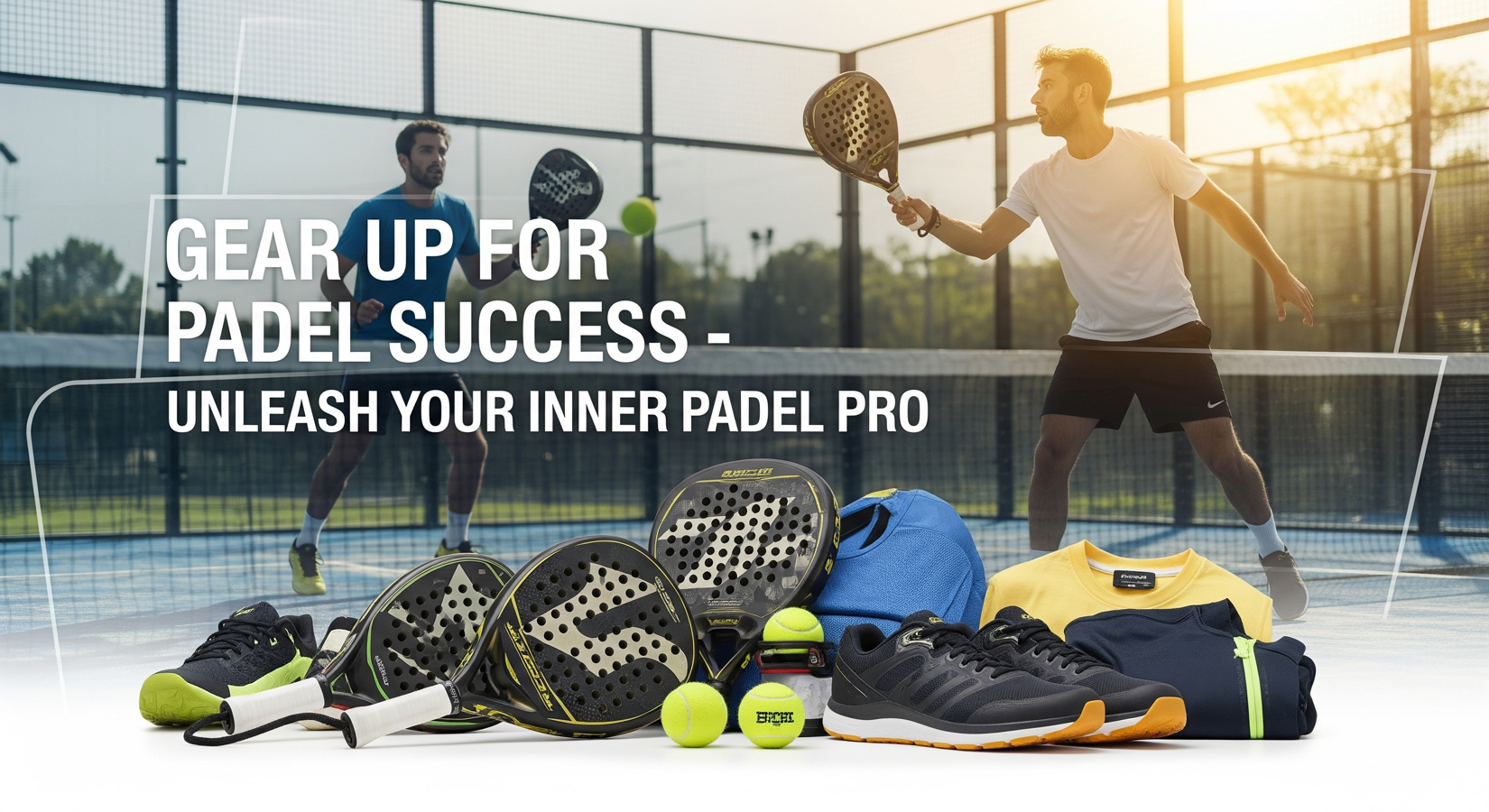 players playing padel and padel gear display